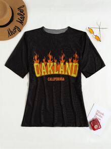 Cover up con estampado de fuego y letra - Negro - Ver 4