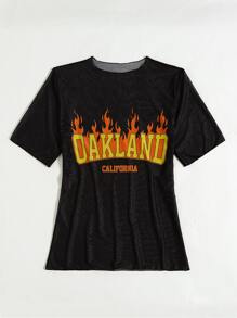 Cover up con estampado de fuego y letra - Negro - Ver 3