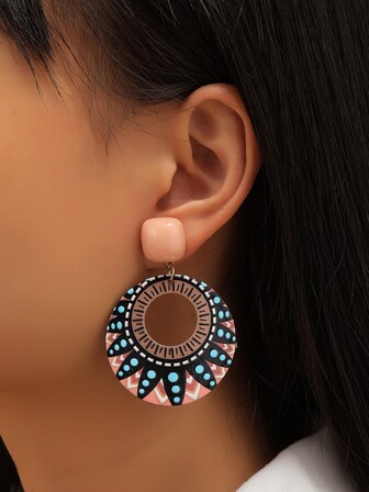 幾何圖案圓形耳墜