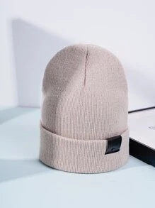 1入組女士時尚冬天針織帽帶皮革標籤,適用於日常穿著 - 卡其色 - 查看 1