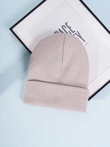 1入組女士時尚冬天針織帽帶皮革標籤,適用於日常穿著 - 卡其色 - 查看 2