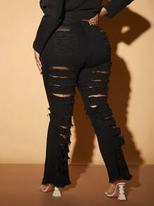SHEIN SXY Jeans de talle alto roto escalonado - Negro - Ver 1