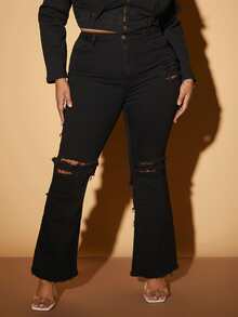 SHEIN SXY Jeans de talle alto roto escalonado - Negro - Ver 2