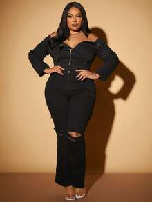 SHEIN SXY Jeans de talle alto roto escalonado - Negro - Ver 3