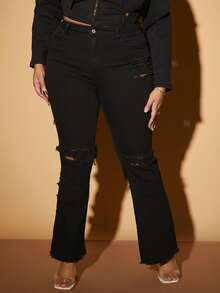 SHEIN SXY Jeans de talle alto roto escalonado - Negro - Ver 5