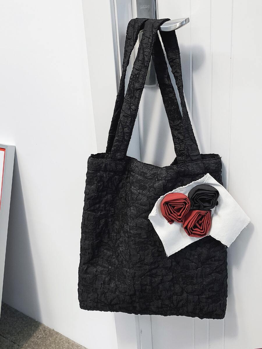 Bolso tote con diseño de flor - Negro - Ver 1