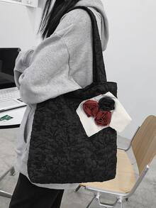 Bolso tote con diseño de flor - Negro - Ver 2