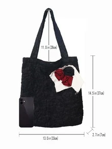 Bolso tote con diseño de flor - Negro - Ver 3