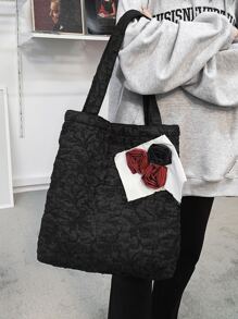 Bolso tote con diseño de flor - Negro - Ver 4