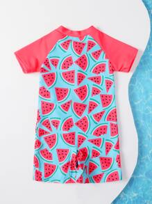Toddler Girls Watermelon Print Zip Front One Piece Swimsuit - Multicolor - View 2