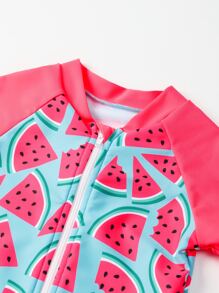 Toddler Girls Watermelon Print Zip Front One Piece Swimsuit - Multicolor - View 3