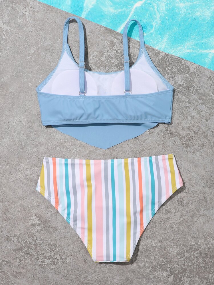 Tween Girl Striped Hanky Hem Bikini Set Summer Beach