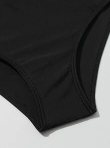 Tween Girl Solid Surplice Neck Bikini Set Summer Beach - Black - View 4