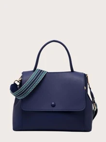 Đúng mốt Và Tối giản Màu thuần Túi đeo vai Với Dây đeo rộng Và Dung lượng lớn Đối với Người đi lại - Xanh đậm - Xem 1