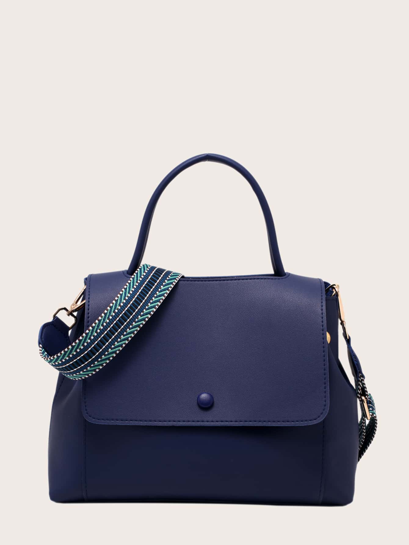 Fashionable And Minimalist Solid Color Flap-over Shoulder Bag With Wide Strap And Large Capacity For Commuter - Royal Blue - View 1