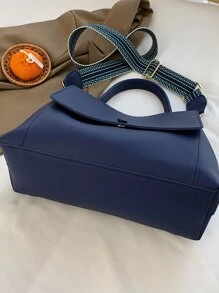 Đúng mốt Và Tối giản Màu thuần Túi đeo vai Với Dây đeo rộng Và Dung lượng lớn Đối với Người đi lại - Xanh đậm - Xem 3