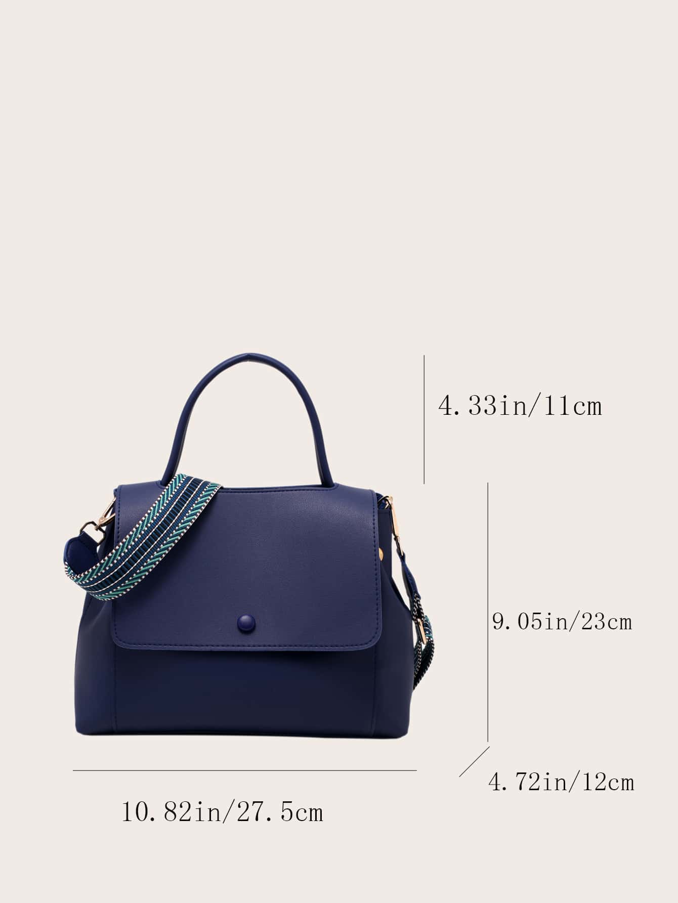 Fashionable And Minimalist Solid Color Flap-over Shoulder Bag With Wide Strap And Large Capacity For Commuter - Royal Blue - View 7