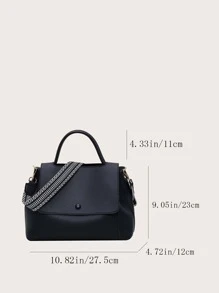 Old Moeny, Fashionable Simple Solid Color Commuting Shoulder Bag With Wide Strap And Large Capacity Flip Cover - Black - View 7