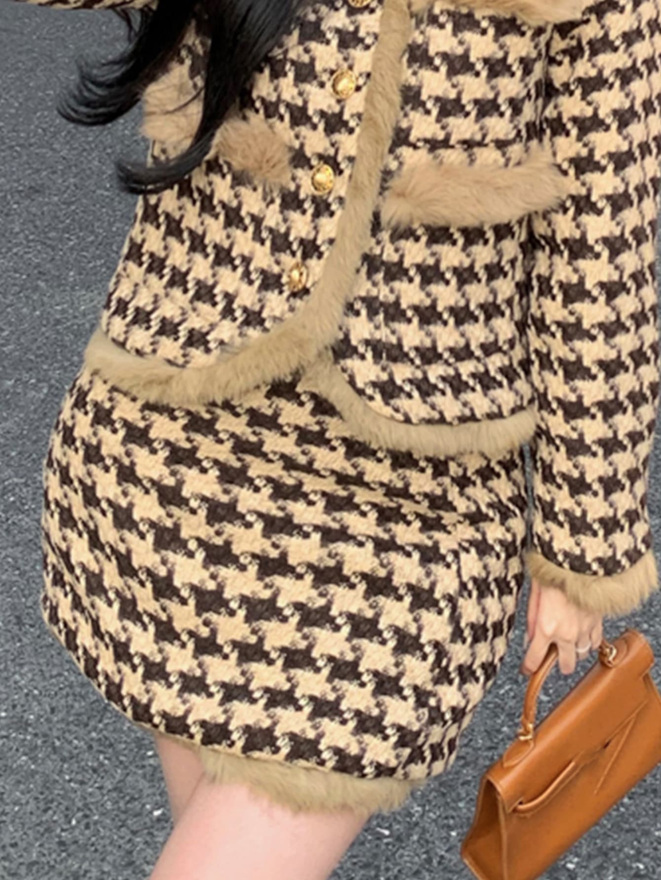 邊緣拼接千鳥格粗花呢半身裙 - 彩色 - 查看 1