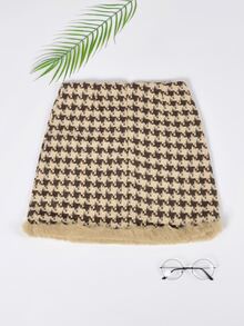 邊緣拼接千鳥格粗花呢半身裙 - 彩色 - 查看 2