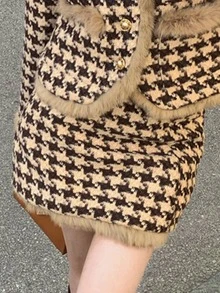 邊緣拼接千鳥格粗花呢半身裙 - 彩色 - 查看 3