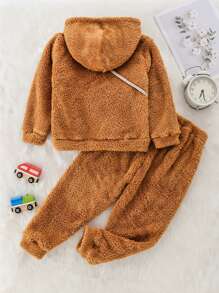 SHEIN Áo và quần thêu chữ cho bé gái mới biết đi - màu nâu - Xem 2