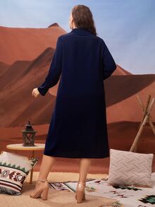 大碼雙色格子前紐扣娃娃裙不附腰帶 - 藏蓝色 - 查看 2