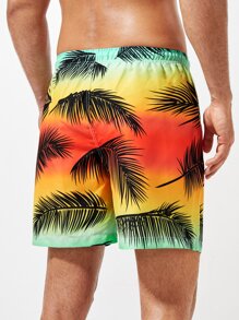 Manfinity 男士漸層熱帶圖案腰部抽繩泳褲 - 彩色 - 查看 2