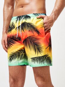 Manfinity 男士漸層熱帶圖案腰部抽繩泳褲 - 彩色 - 查看 5