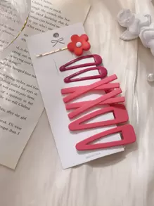 7pcs Floral Decor Hair Clip - Red - View 1