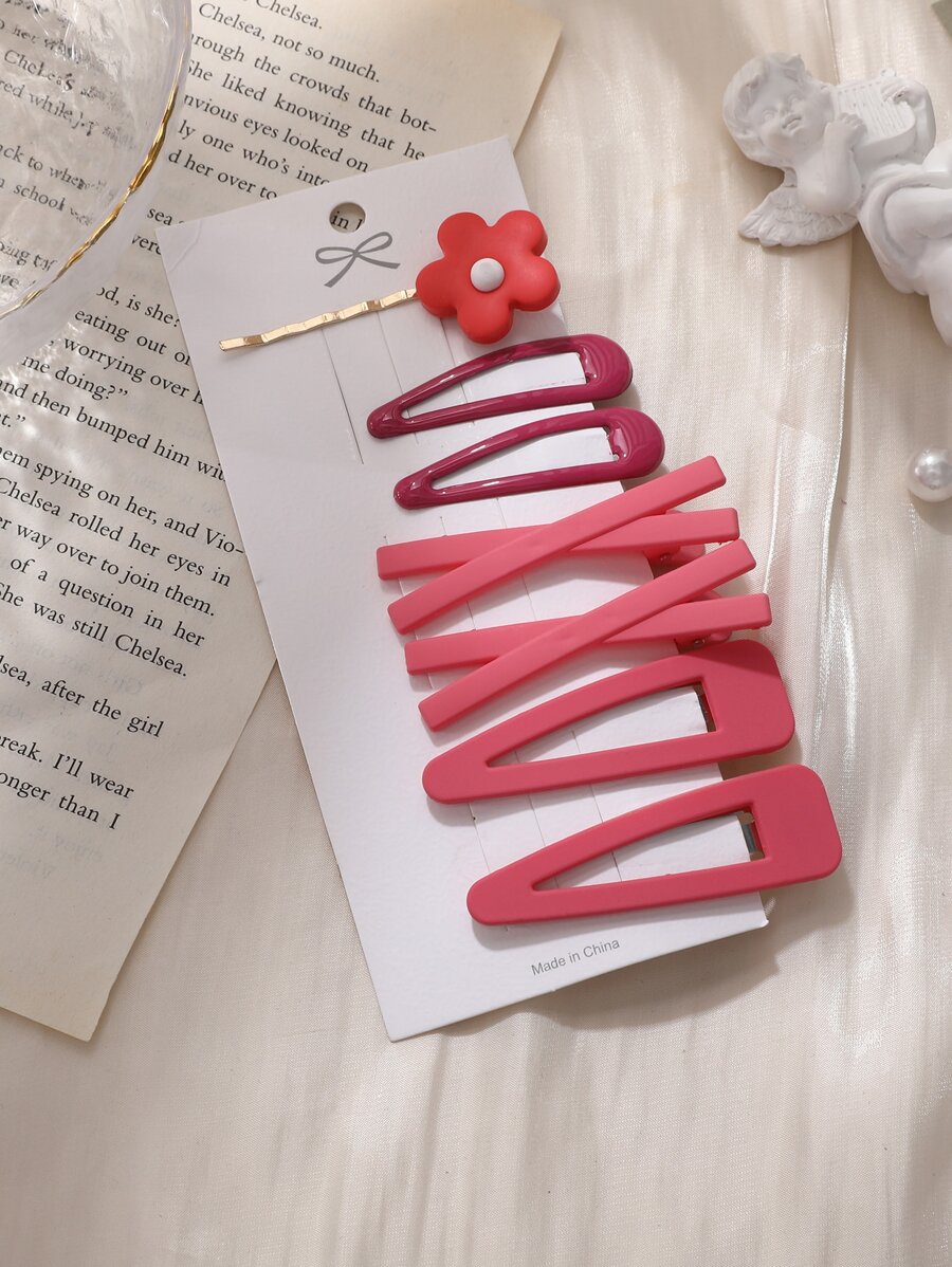 7pcs Floral Decor Hair Clip - Red - View 1