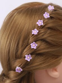 10pcs Lovely Flower Hair Clips - Hair Accessories Flower Bud Clips, Hair Clips For Girls, School Stuff, Vacation Outfits Woman, Set, Head Accessories - Purple - View 1