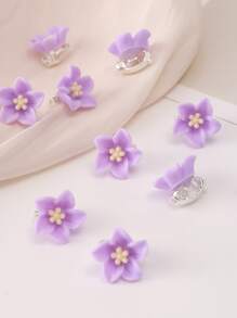 10pcs Lovely Flower Hair Clips - Hair Accessories Flower Bud Clips, Hair Clips For Girls, School Stuff, Vacation Outfits Woman, Set, Head Accessories - Purple - View 4