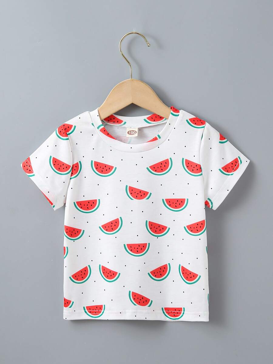 SHEIN Tops con gái lớn Chấm bi Rau quả Giải trí - trắng - Xem 1