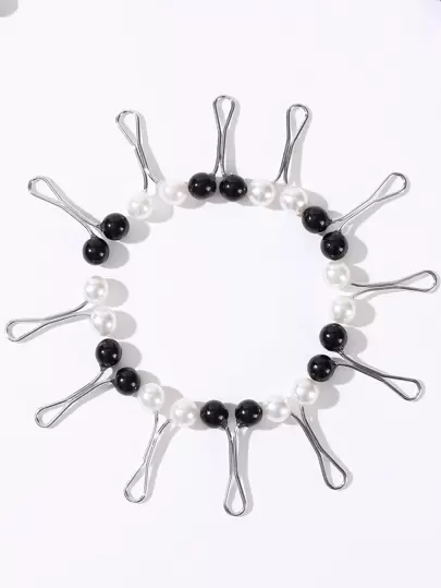 12pcs Scarf Clip Hollow Double Faux Pearls Scarf Shawl Buckle For Women Clothing Accessories Skull Skeleton Brooch