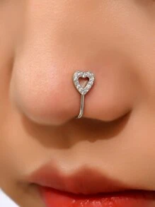 銅愛心裝飾鼻環適合女士和男士,龐克非穿孔,A時尚身體鏈禮品適用於任何場合 - 銀色 - 查看 1