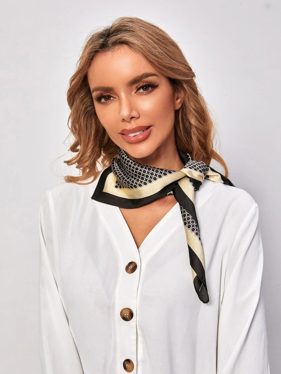 Circle Print Scarf - Black - View 1