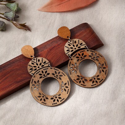 Hollow Out Round Decor Drop Earrings