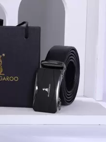 Cinturón de hebilla con gráfico de letras para hombres, ideal para el trabajo - Negro - Ver 1