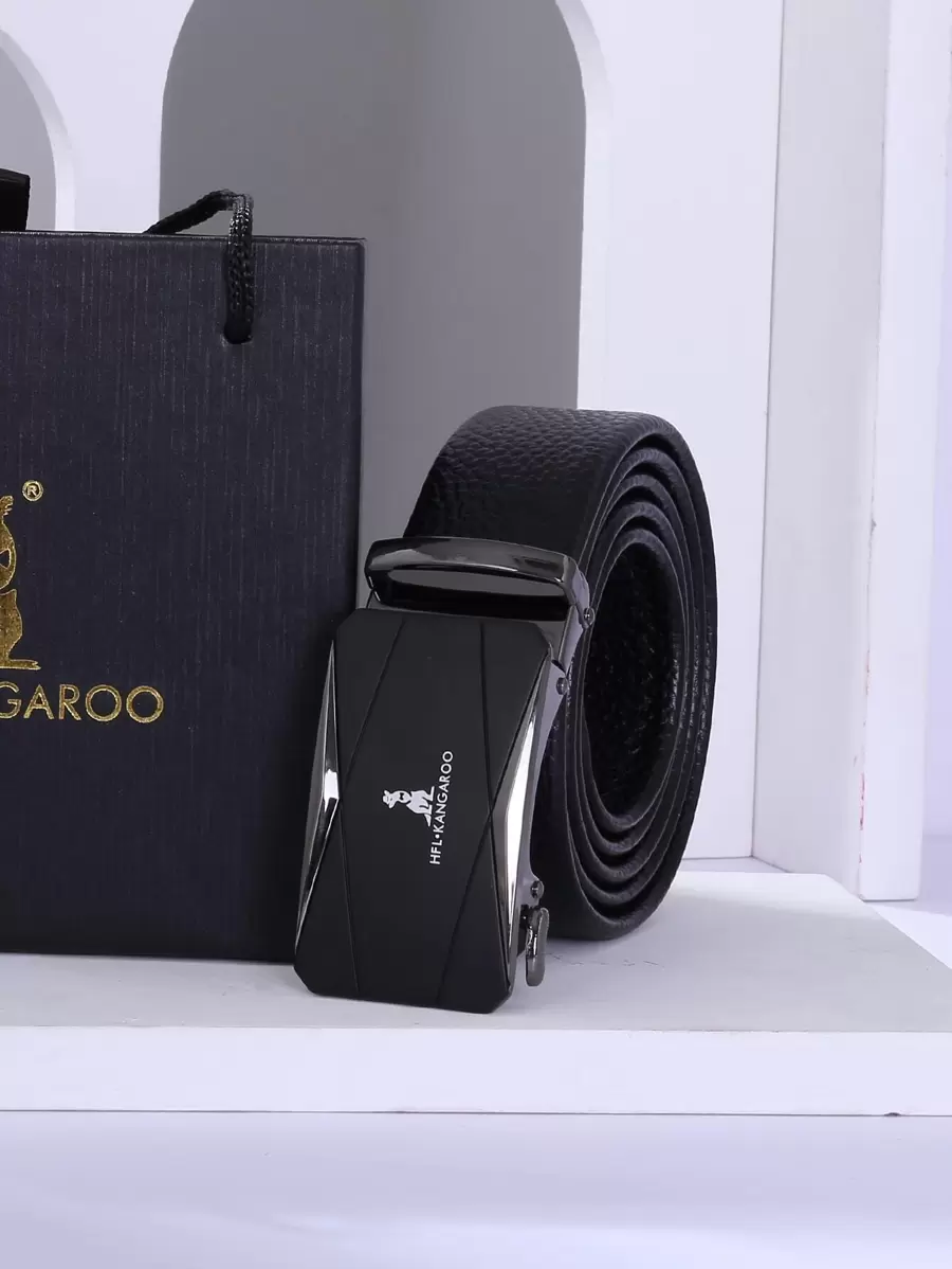 Cinturón de hebilla con gráfico de letras para hombres, ideal para el trabajo - Negro - Ver 1