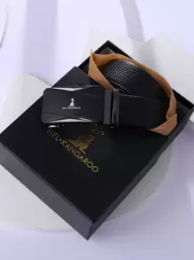 Cinturón de hebilla con gráfico de letras para hombres, ideal para el trabajo - Negro - Ver 2