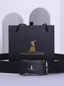 Cinturón de hebilla con gráfico de letras para hombres, ideal para el trabajo - Negro - Ver 4