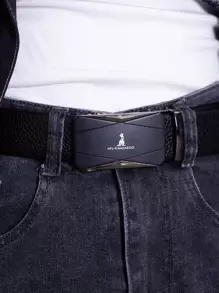 Cinturón de hebilla con gráfico de letras para hombres, ideal para el trabajo - Negro - Ver 5