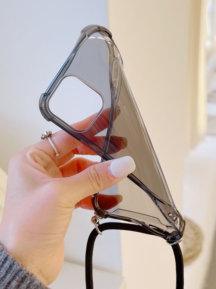 Clear Phone Case With Lanyard - Black - View 4