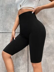 SHEIN Unity Solid Biker Shorts - Black - View 1