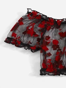 Snug Zone 3pack Plus Floral Print Sheer Mesh Lingerie Set & Skirt - Red - View 3