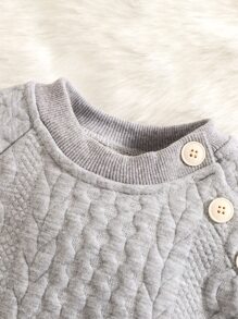 Baby Cable Textured Raglan Sleeve Jumpsuit - Light Grey - View 3