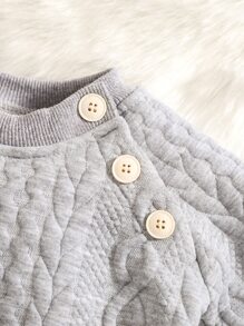 Baby Cable Textured Raglan Sleeve Jumpsuit - Light Grey - View 4