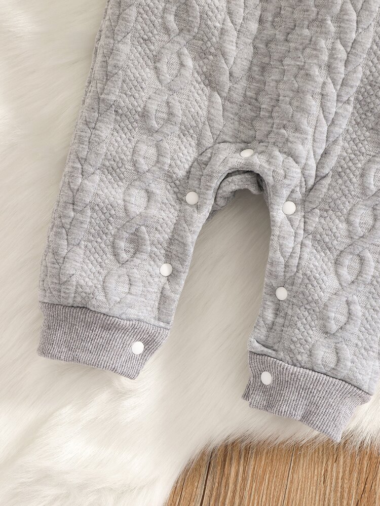 Baby Cable Textured Raglan Sleeve Jumpsuit - Light Grey - View 6