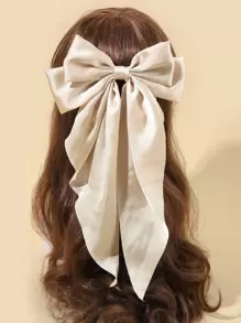 蝴蝶結裝飾法式髮夾，可愛風格 - 米色 - 查看 1